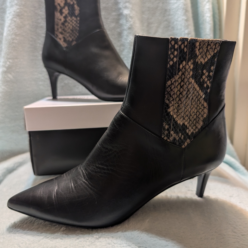 Nine West Black Heeled Boots with Snakeskin Accent